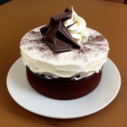 Pastel de tres leches con una capa de nata fresca y un toque de chocolate amargo