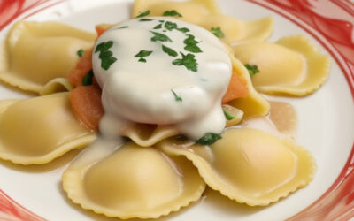 Raviolis de verdura con pasta walton y crema de patata trufada