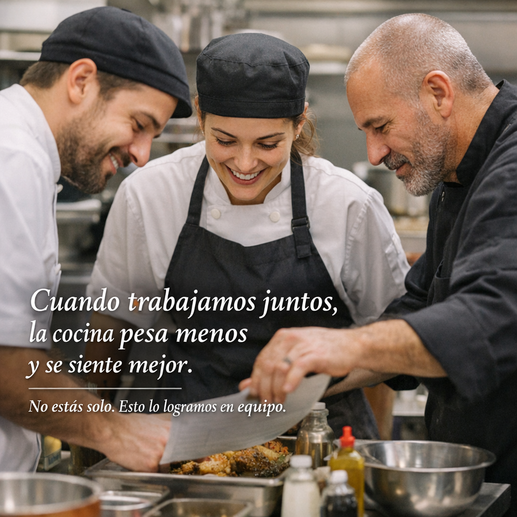 Esta propuesta nace del cansancio acumulado en muchas cocinas que funcionan por inercia.
Cocinar no es solo producir platos, es sostener personas durante un servicio.
El desorden técnico genera tensión emocional, aunque no siempre se nombre.
Cuando hay procedimientos claros, el cuerpo se relaja y la mente descansa.
El menú deja de ser una carga cuando está pensado desde la realidad del equipo.
Optimizar recursos no es recortar, es respetar el esfuerzo humano.
Mezclar tradición, quinta gama y producto casero es inteligencia práctica, no renuncia.
Un equipo pequeño puede trabajar mejor si cada rol está bien definido.
La formación no impone cambios, abre posibilidades sostenibles.
Cocinar así no solo mejora el negocio: mejora la vida dentro de la cocina.
