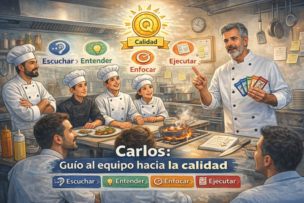 “Hoy no vamos a hablar de cocina…
vamos a ver cómo funcionamos como equipo bajo presión.”
“La calidad no depende solo de lo que haces…
depende de cómo piensas, sientes y actúas.”